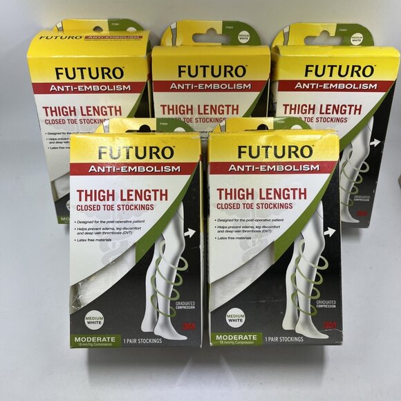 Futuro Anti-Embolism Stockings Unisex M White Thigh Length 541700 Lot Of 5 - Picture 2 of 6